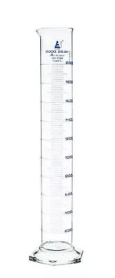 Eisco Labs 2000ml Graduated Cylinder, Class A, Blue Graduations, Hexagonal Base