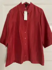 BNWT $258 EILEEN FISHER Dusty Brick Tunic 100% Dupioni Silk - Size PM