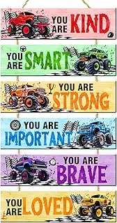Race Car Room Decor For Boys Racing Car Wall Plaque Wooden Kids Inspirational Quote Wall Decoration Trucks Theme Decor Wood Hanging Sign Trucks Decoration For Toddler Room Playroom Classroom