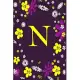 N: Pretty Initial Alphabet Monogram Letter N Ruled Notebook. Cute Floral Design - Personalized Medium Lined Writing Pad,