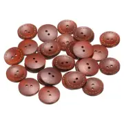 30pcs Wooden Sewing Button 25mm 2 Holes Round Craft Clothing Button Red Brown