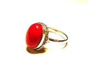 Coral Bohemian Southwestern Oval Ring on Sterling Silver Size 10.5