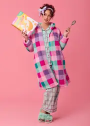 [Taking Shape] Taking Shape Plush Check Zip Dressing Gown Size 26-28 in Multi Check - Plus Size Women's Clothing Multi Check
