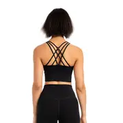 Nevenka Cross Back Longline Sports Bras Wirefree Padded Crop Tank Top-Black