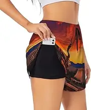 [GaxfjRu] Las Vegas Sunset Print Women's Running Shorts High Waisted Running Shorts Pocket Sporty Gym Elastic Short