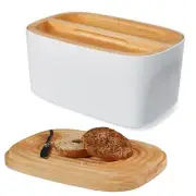 , Modern Bamboo Fiber (White) Bread Box for Kitchen Countertop with Reversibl...