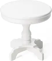 Odoria Dollhouse Side Table Miniature: 1/12 Scale End Table Round - White Wooden Elegant Realistic Furniture for Living Room or Bedroom