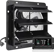 VEVOR Shutter Exhaust Fan, 254mm with Temperature Humidity Controller, EC-motor, 843 CFM, Variable Speed Adjustable Wall Mount Attic Fan, Ventilation and Cooling for Greenhouses, Garages, Sheds
