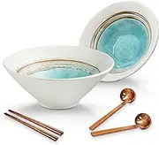 Ramen Ceramic Bowl Set, 2 x 1000 ml Japanese Tableware with Chopsticks and Spoon, Premium Large Pasta Bowls, Soup Bowls, Salad Bowls for Pho Ramen