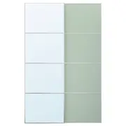 MEHAMN/AULI pair of sliding doors, aluminium double sided/light green mirror glass, 150x236 cm