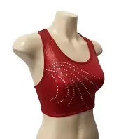 NEW RED SHINY FOIL CROP TOP RHINESTONES Gymnastics Dance Acrobatics