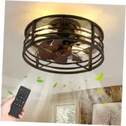 Caged Ceiling Fans with Lights and Remote, 16.5" Flush Mount Black Mesh