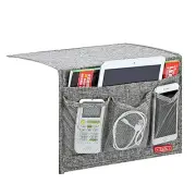 Linen 4 Pockets Bedside Caddy, Bedside Storage Organizer Classic 4 Pockets Gray