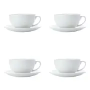4x Maxwell & Williams White Basics Porcelain 320ml Cappuccino Coffee Cup/Saucer