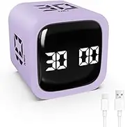 Foyucool Digital Cube Productivity Timer, Rotating Pomodoro Timer with Gravireceptor 5-10-30-60 Min& Custom Countdown, Vibration & Adjustable Volume Timers for Learning Office Kitchen Desk, Purple