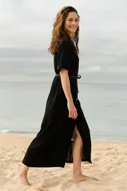 Cotton Button Up Shirt Dress--NBIRD-96