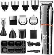 Beard Trimmer for Men, 6 in 1 Hair Beard Body Arm Professional Electric T Blade Liners Outline Edgers Shaver 0mm Bald Zero Gap Grooming Kit LED Low Noise Cordless Rechargeable (Silver)