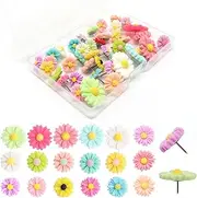 YuGtcen 40pcs Flower Push Pins Cute, Colored Decorative Thumb Tacks Pushpins, Dcorative Push Pins for Cork Board Bulletin Board Home Office Cubicle Decorations (Various Daisy, 40pcs)