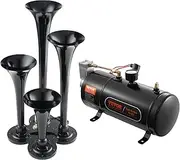 VEVOR Train Horns Kit, 4 Trumpet Air Horn Kit, 150dB Train Horns for Pickup Trucks, 12V 120 psi Air Compressor 0.8 Gal/3 L Tank with Gauge for Any 12V Vehicle Car Truck Train Van Boat