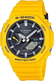 [Casio] GA-2100 DUO BLUETOOTH SLIM ALARM, S/W,200M,BLUETOOTH BLK FACE/YELLOW RESIN BAND