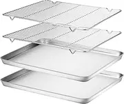 Baking Sheet & Rack Set [2 Sheets + 2 Racks], Stainless Steel Cookie Pan with Cooling Rack, Size 40.5 x 30.5cm, Non Toxic & Heavy Duty & Easy Clean