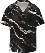 [YANYU] Black Rose Gold Marble Print Hawaiian Shirts Men Short Sleeve Button Down Cuban Collar Shirt Summer Beach Days