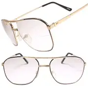 Classic Retro Old Fashioned Square Gold Bifocal Lens Reader 1.25 Reading Glasses