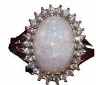 NEW Natural Opal Iridescence Silver Setting Oval Ring Hypoallergenic Size 7