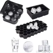 1 Set (3PCS) Silicone Ice Cube Trays, Large Round Ice Ball Mold, Sphere Squar...