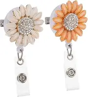 HOODANCOS 2Pcs Rotating Badge Clips Retractable Id Card Holders with Sunflower Design for Easy Access to Name Tags and Id Cards Lightweight and Compact