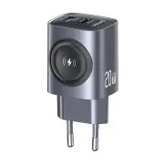 [GaN Tech] USAMS CC293 T67 20W 2-Port USB PD Charger with iWatch Wireless Charging Function USB-A+Type-C Fast Charging W