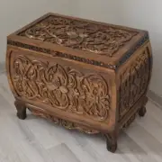 Walnut Wood Oval Storage Box, Hand Carved Wooden Trunk Center Table