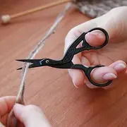 Seeknit Stork Shaped Matte Finish Embroidery Scissors-for All Kinds of Needlework, Stainless Steel, Black, 9cm