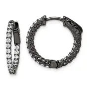 Sterling Silver Shimmer Black Rhodium-Plated 38 Stone 1.75mm Cz In And Out Round Hinged Hoop Earrings