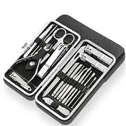 19 in 1 Stainless Steel Manicure Set For Foot Fitting Set Professional Pedicure Kit Nail Scissors Grooming Kit with Leather Travel Case for Women and Men