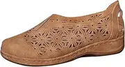 [Gikleihwy] Women's Hollow Out Slip-Ons Loafers Ladies Classic Round Toe Flowers Flat Shoes Comfort Backless Outdoor Anti Slip Orthotic Sandals for Walk Travel(Dark Brown,6.5 US)