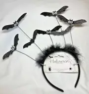 WRITE HAND STUDIOS HALLOWEEN BAT HEADBAND BLACK GLITTER GOOGLY EYES NWT
