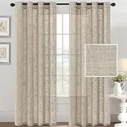 H.VERSAILTEX Linen Curtains for Living Room Sheer Curtains Natural Linen Blended Linen Textured Curtains Light Filtering Eyelet Curtains Bedroom Burlap Curtains 2 Panel, W132cm x D213cm, Angora