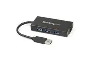 StarTech.com 3 Port Portable USB 3.0 Hub with Gigabit Ethernet Adapter NIC - 5Gbps - Aluminum w/ Cable - 3 Total USB Port(s) - 3