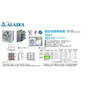 ALASKA 阿拉斯加 台灣製造 浴室 窗型有壓 換氣扇 排風扇 3041 3041D 方型 通風扇 DC