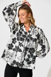 Colette Shirt Full Length Sleeve in Black Floral 8