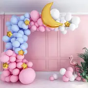 119pcs Gender Reveal Balloon Garland Arch Kits - Gold Moon Star Foil Balloons Pink White Blue Balloons for Baby Shower Party Decor