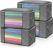 4Pcs/Set Clothes Quilt Storage Bag Blanket Closet Sweater Organizer Box Sorting Pouches Clothes Cabinet Container Home Storage(Gray)