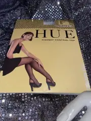 Hue Fishnet Control Top Sz 3 Black Style 7200 Pantyhose NOS