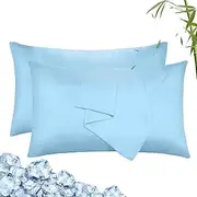 LINENOVA 100% Bamboo Pillowcase Standard Size Set of 2 - Breathable Cooling for Hot Sleepers and Night Sweats- Silky Soft Pillowcases with Envelope Closure - (Delicate Blue 48x74cm)