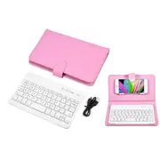 Bluetooth Keyboard with Leather Case Cover Universal Keyboard with Portfolio Flip Case and Stand for iOS Android-Pink