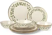 [Lenox] 893172 Holiday 12-Piece Plate and Bowl Set, Christmas Dinnerware, Hosting