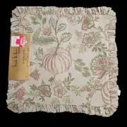 Nicole Miller Home Fall Placemats Set of 4 15”x15” Pumpkin Floral Ruffle Trim