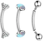 [LOLIAS] G23 Titanium 16G Eyebrow Piercing Jewelry Curved Barbell Piercing Ear Navel Belly Lip Ring Rook Piercing Piercing CZ Opal Ball Barbell Piercing Jewelry 6mm/8mm/10mm