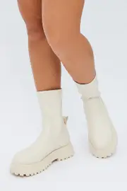 White Chunky Sock Boots - Size 9, Women's Shoes